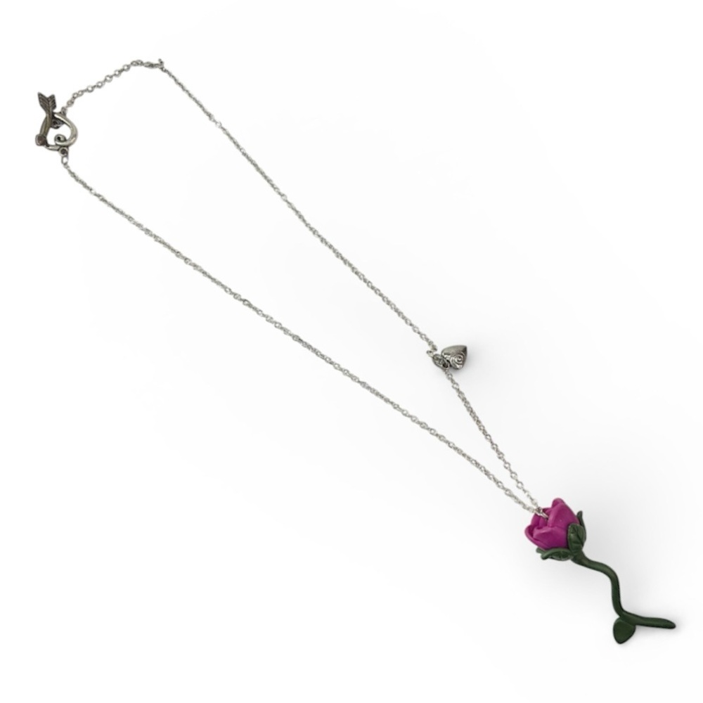 Vintage Handmade Polymer Clay Necklace Pendant Rose Disney Beauty and the Beast